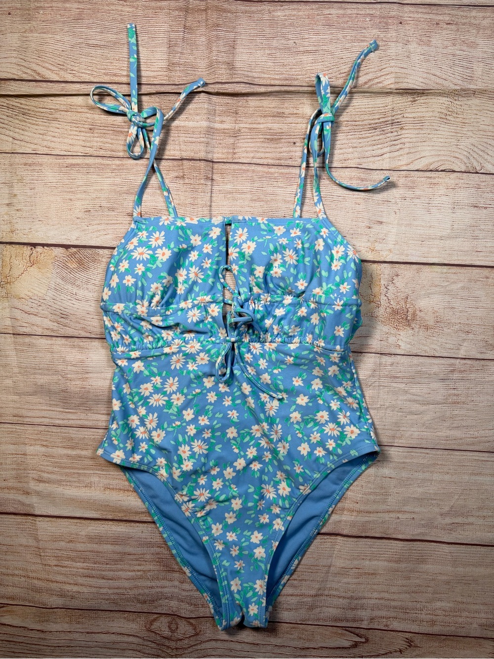 Blue Floral Tie-Front One-Piece Swimsuit‎